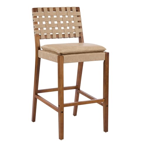 Christopher Knight Home Caitlyn Butaco de Altura para Barra Set de 2, Butaco de Cuero PU para Isla de Cocina, Silla de Comedor de Madera, Butaco con Reposapiés, Marrón Claro+Nogal miniatura 7