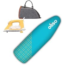 Oliso TG1600 Pro Plus 1800 Watt SmartIron with Auto Lift | Diamond Ceramic-Flow Soleplate Steam Iron Yellow + Oliso Carry Bag for full-size irons + Ironing Board Cover Turquoise