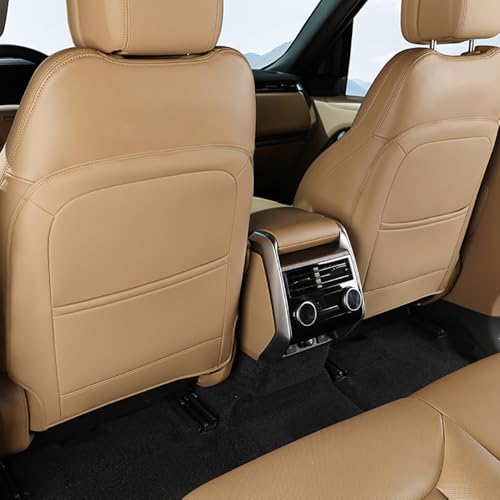 MbenRundy Car Leather Seat Back Protector Leather Kick Mat Waterproof Seat Protector with Organizer Storage Bag for Land Rover Range Rover/Sport 2023-2025 (Brown)
