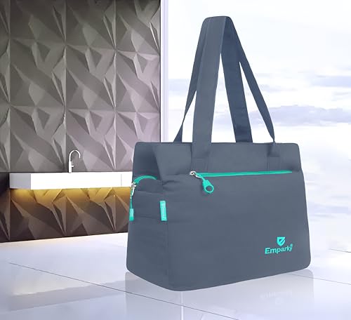 Image of Women Bag, Black with Turquoise Accents, Tote Bag with Multiple Zipper Pockets
