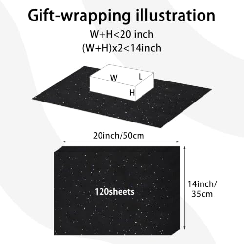Image of 120 Sheets Black Glitter Tissue Paper, 14x20 Inch Glitter Art Tissue Paper for Gift Bags, Gift Wrap Supplies Bulk for Weddings, Birthday Parties, Crafts & Decoration (Black)