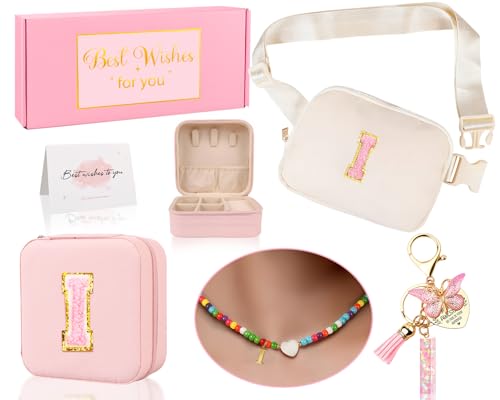 Funny Pack for Grandkids Teen Girls Gift, Birthday Gifts for 4 5 6 7 8 9 10 11 12 13 Year Old Girls, Initial Fanny Pack, Teen Girl Gift Trendy Stuff Crossbody Bag Set for Teens, Back To School, I