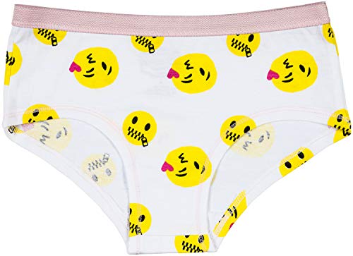 Trimfit Girls 100% Cotton Colorful Boyshorts Panties Tagless Underwear (Pack of 10), Emojis/Hearts, Large / 10-122
