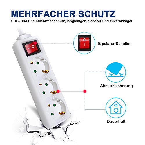 Steckdosenleiste mit Flachstecker, 3-fach, mit Save Energy-Schalter