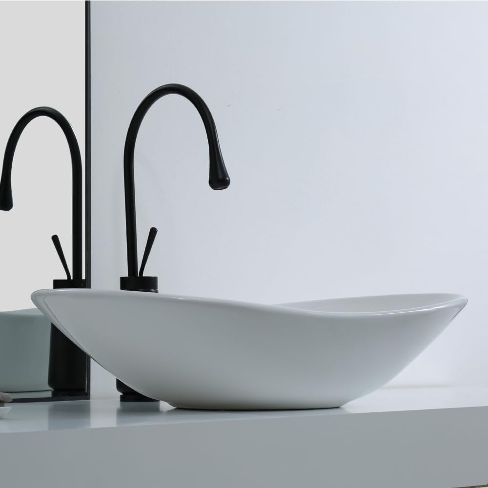 23.6” X 14.0” Oval Vessel Sink with Pop-up Drain, Above Counter Porcelain Bathroom Sink, Lavatory Vanity Sink Ceramic White