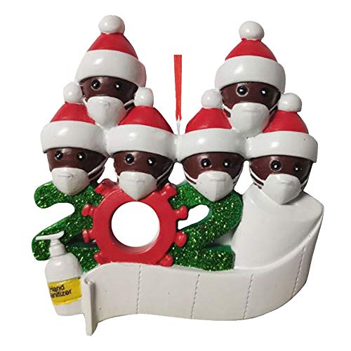 Cimiva Kit de Adorno navideño, Nombre Personalizado de Miembros de la Familia, Colgante de árbol de Navidad de muñeco de Nieve de Resina Colorida - 6 muñecos Negros