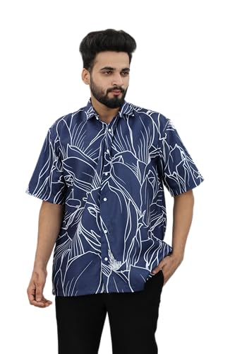 Image of Half Sleeve Relaxed Fit Men's Casual Shirt | Cotton Blend Oversized Shirts for Men Loose fit | Oversized Printed Shirts for Men | Men's Half Sleeve Relaxed Fit Shirt Fashion