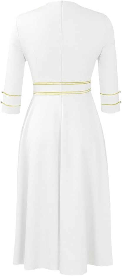 Elainone Women's 3/4 Sleeve A-Line Midi Dress - Semi Formal Wedding Guest and Church Dress for Cocktail Party