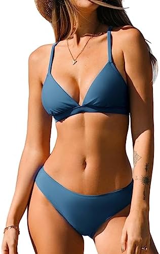 CUPSHE Women's Neon Trimmed Triangle High Cut Adjustable Straps Bikini Sets