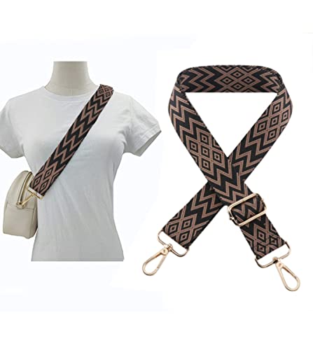 Image of 1pc Extendable Zigzags Jacquard Bag Strap with Clasps Geometric Webbing Belt for Shoulder Crossbag Messenger Bag Replacement (Brown Black)