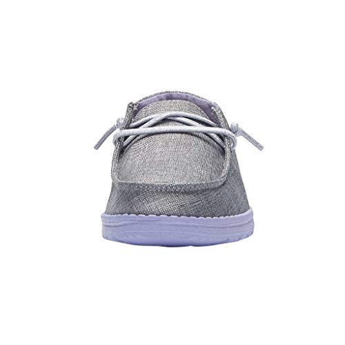 Image of HEYDUDE Girl's Wendy Youth Sparklng Grey Lilac Size 3 | Girl's Shoes | Girl's Lace Up Loafers | Comfortable & Light-Weight