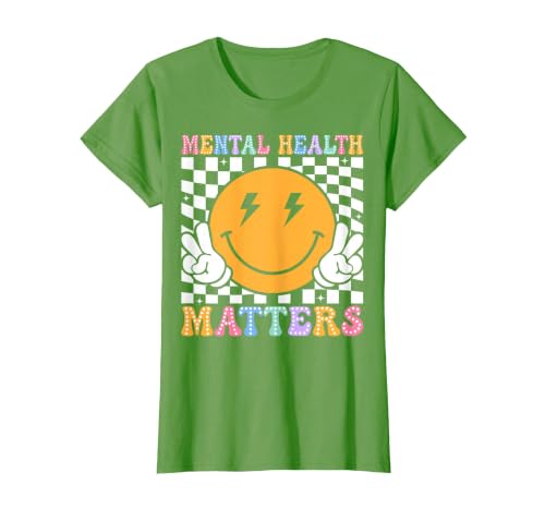 Retro Mental Health Matters Human Brain Illness Awareness T-Shirt, Women, Grass Green, Large