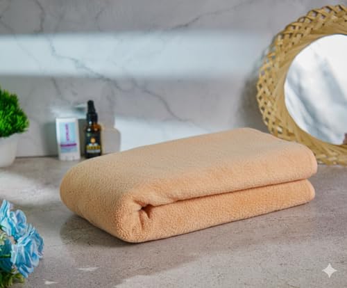 Image of Dribble Coral Fleece 450 GSM Bath Towel 70x140 cm | Ultra Soft, Quick Dry, Highly Absorbent | Lightweight & Skin-Friendly Towel for Bathroom, Gym & Travel, Peach