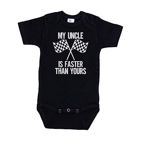 Ebenezer Fire Motocross Onesie/My Uncle Is Faster Than Yours/Baby Racing Outfit/Newborn (0-3M, BLACK SS(WHITE TEXT)) Cover