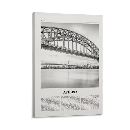Astoria Print Black And White New York, Astoria Wall Art, Astoria Poster, Astoria Photo, Astoria Decor, USA, United States, North America Canvas Wall Art Poster Ready to Hang Framed 12x18inch