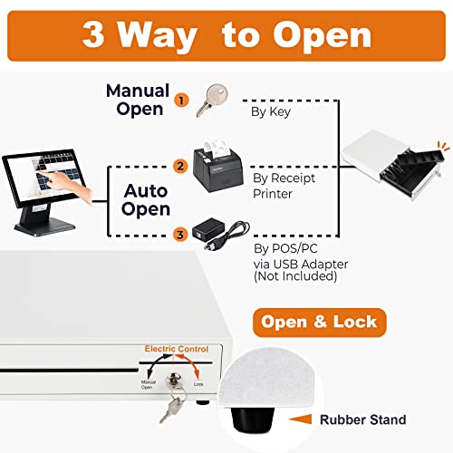 Sgorlds 14" White Cash Register Drawer For Pos Machine With 4 Bill 5 Coin Fully Removable Cash Drawer Tray Coin Compartment,12-24V,Rj11/Rj12 Compatible,Key Lock #TOP2