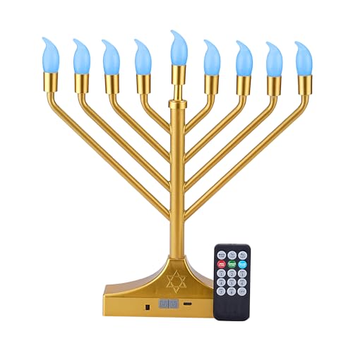 Electric Hanukkah Menorah,RGB Led Menorahs for Chanukah Decoration,Color Changing with Remote Control & Push-Button to Choose The Day and Timer Options Battery/USB Powered,Gold by NbHnJs - Image 3