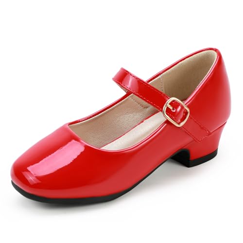 PANDANINJIA Girls Dress Shoes Toddler Little Big Kid Chunky Heels Wedding Party School PNEMY Flower Girl Shoes(Red Patent 11 M US Little Kid) by PANDANINJIA - Used condition - US$25.64