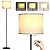 Modern Floor Lamp for Living Room Traditional Farmhouse Floor Lamps Mid-Century Pole Lamp with Linen Lamp Shade, Standing Tall Floor Lamps for Bedrooms and Office (Black+Metal Pole)