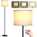 Modern Floor Lamp for Living Room Traditional Farmhouse Floor Lamps Mid-Century Pole Lamp with Linen Lamp Shade, Standing Tall Floor Lamps for Bedrooms and Office (Black+Metal Pole)