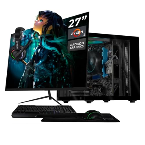 XTREME PC GAMING Computadora Escritorio Completa AMD Radeon Vega 8 Ryzen 3 3200G 16GB SSD 500GB Monitor 27 100Hz WiFi Black Rendimiento básico para Juegos Casuales, Trabajo y Estudio