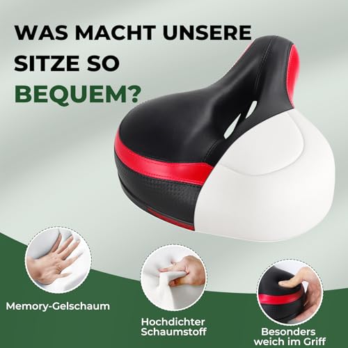 TONBUX Fahrradsattel Herren Damen mit Reflektor Bequem Gel Fahrradsitz Rot – Ansicht 3