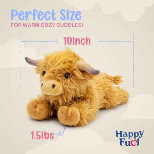 Image of Highland Cow Microwavable Stuffed Animal - 1.5 lb Unscented Heating Pad Plush, Soft Cozy Cute Cow Toy for Relaxation and Comfort, Gift for Women, Girls, Adults & Kids by Happy Fuel