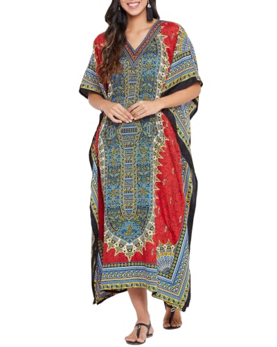 Image of Oussum Plus Size Kaftan Dresses for Women, Polyester Summer Caftan Cover Up Maxi Beach Dress, 1X-3X