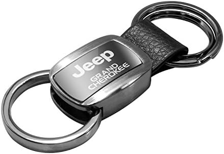 AU-TOMOTIVE GOLD Metal with Genuine Leather Accent Key Chain for Jeep Grand Cherokee (Gunmetal)