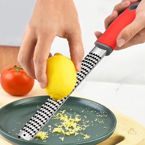 Image of Baskety Stainless Steel Zester Grater Handheld for Lemon, Cheese, Ginger, Garlic, Vegetables & Fruits - 1 Piece (Red)