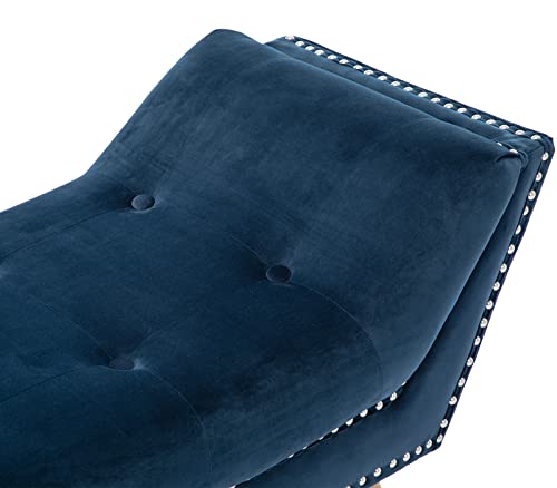 chairus Upholstered Entryway Bench with Arm, Velvet Fabric Vanity Bench with Tufted Button & Nailhead Trim, Midnight Blue (Light Navy)