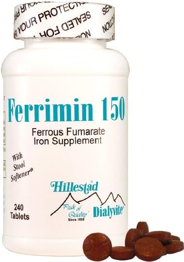Dialyvite - Ferrous Fumarate - Ferrimin 150 - High-Potency Iron Supplement - 240 Tablets