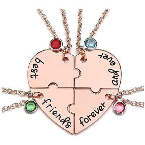 Top Plaza Silver Tone Alloy Rhinestone Best Friends Forever and Ever BFF Necklace Engraved Puzzle Friendship Pendant Necklaces Set(Set of 3) Cover