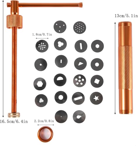 Image of 22Pcs Stainless Steel Metal Clay Extruder with 20 Tips Fondant Sugara Paste Extruder Ceramics Pottery Polymer Modeling Decorating Cake Decor Tools Set (Rose Gold)