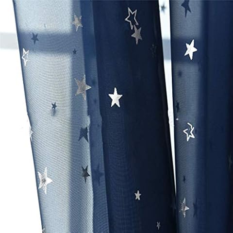 JGFJLO Silver Star Curtains,voile Curtain White Sheer Curtains Blackout Thermal Insulated Panel Curtains In Home &kitchen-cyan-blue 100x200cm Cover