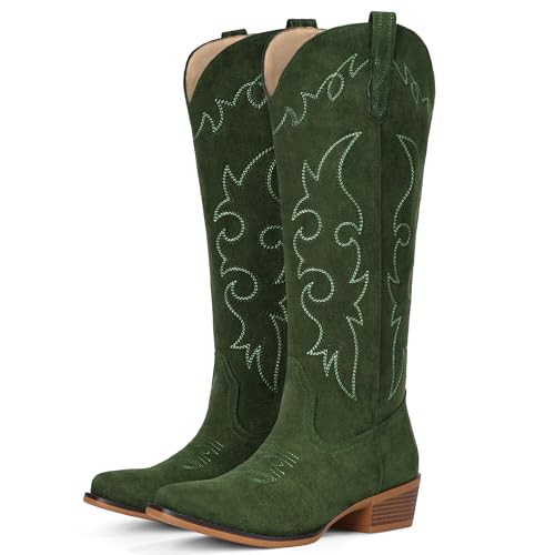 Image of Suede Cowboy Boots for Women Knee High Western Cowgirl Boots
