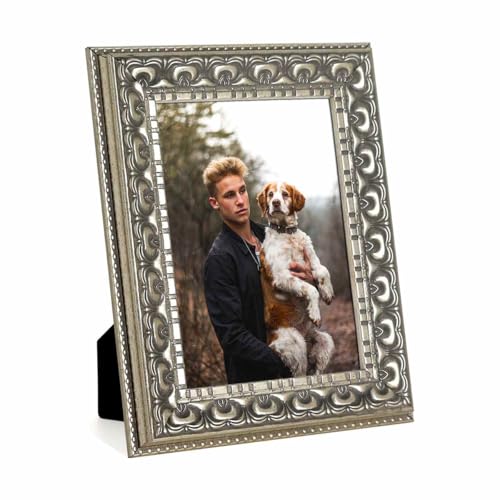 YUNDINGJI 5x7 Embossing Vintage Silver Photo Frame-HD Organic Glass Black Velvet Back Panel For Family,Wedding,Festival,Art,Wall,Tabletop,Decoration and Display.