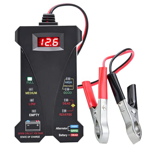 Car Battery Tester 12V Digital Car Battery Monitor Voltmeter Automotive Alternator Charging System Analyzer with LCD Display and LED Indication Load Tester for Car RV Motorcycle Boat SUV Truck Yacht