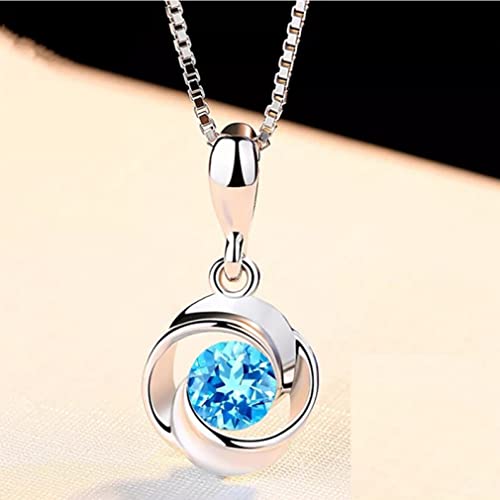Collier argent 925 pour femme avec pendentif en pierre bleue de zircon