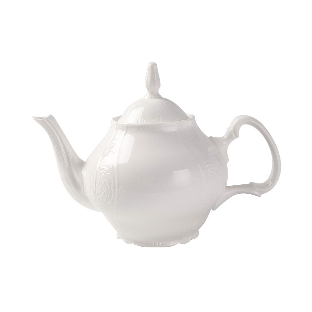 PULCHRITUDIEWhite Porcelain 34 Oz Teapot with Stainless Steel Infuser Filter 304 Food Standard