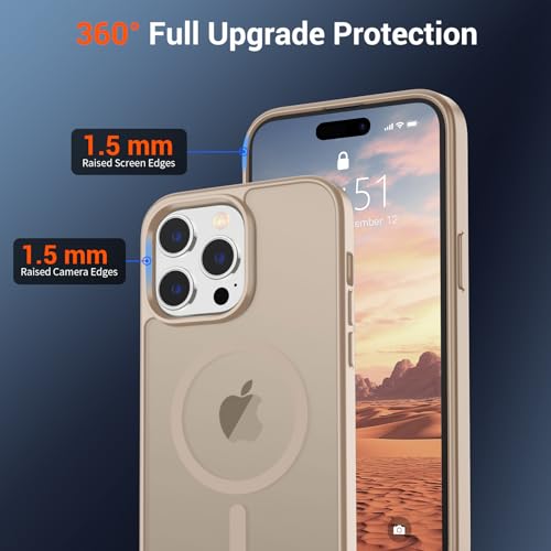 Image of SUPFINE Magnetic for iPhone 14 Pro Case(Compatible with MagSafe)(Military Grade Drop Protection) Slim Translucent Matte Shockproof with Anti-Fingerprint Phone Case,Desert Gold