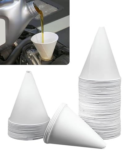 SCUARI 50PCS 6 oz Funnel Car Accessories Paper Funnels for Automotive Use Disposable Oil Funnel Car Small Funnel Paper Funnels for Motor Oil Paper Funnels Dispenser for Water Engine Oil Gas Coolant