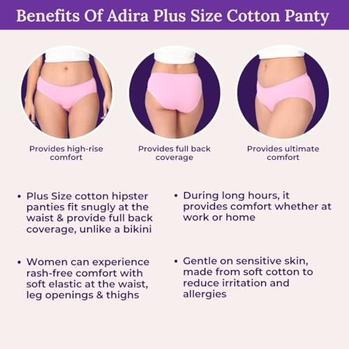 Image of Adira | 3XL to 10XL Cotton Panties for Women Plus Size | High Waist Panty with Full Coverage | Inside Elastic - No Elastic Exposure to Skin | Plus Size | Pack of 3