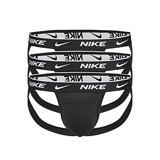 Nike Men`s Everyday Cotton Stretch Jockstraps 3 Pack, Black/White, Large