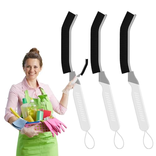 Cleangor Cepillo de Limpieza de Grietas, Cepillo de Cerdas Duras para Baño y Azulejos, Cepillo de Limpieza Ergonómico con Cabezal Angulado a 15°, Ideal para Duchas, Cocinas e Aseos (3, Blanco)