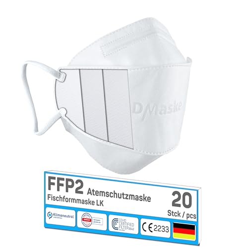faciemF 20 mascarillas FFP2 DM LK | 100% fabricado en Alemania | Mascarilla protectora con forma de pez Alemania | Certificado CE OEKO TEX | Protección bucal neutral en el clima | Protección contra el