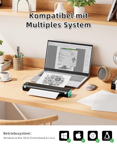 Phomemo M08F Thermal Printer - Draagbare Draadloze A4 Mobiele Printers voor Thuisgebruik Kantoor, Bluetooth Inkless Printer Compatibel met Laptops & Smartphone,Zwart