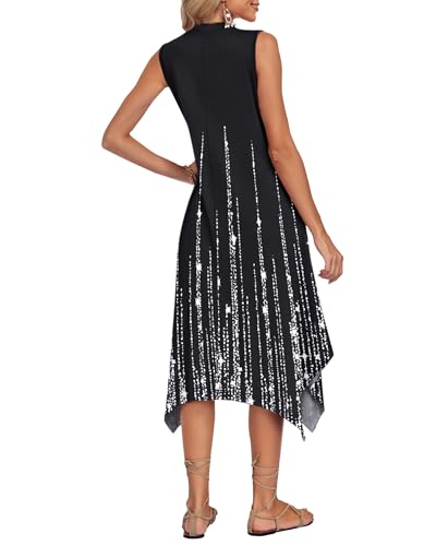 Image of AUSELILY Womens Summer Midi Dress V Neck Sleeveless Casual with Pockets | Flowy womens summer dress with asymmetrical hem, great for beach, vacation and daily wear