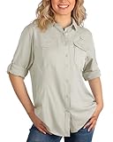 33,000ft Camisa para mujer UPF50 con protección UV, secado rápido, con botones, transpirable, para senderismo, safari, ropa para ocio, pesca, viajes, caqui claro, XXL