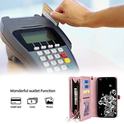 Asuwish Phone Case For Samsung Galaxy S20 Ultra 5G Zipper Wallet Detachable Cover With Tempered Glass Screen Protector And Flip Card Holder Cell S20Ultra 20S S 20 A20 S2O 20Ultra G5 Women Men Pink #TOP5